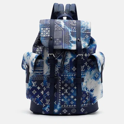 Pre-owned Louis Vuitton Bandana Canvas Limited Edition Christopher Mm Backpack In Blue