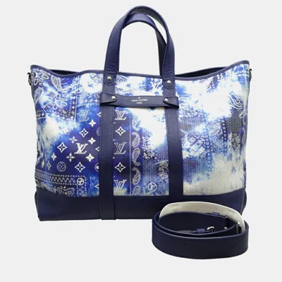 Pre-owned Louis Vuitton Bandana Trolley Navy Blue/white Monogram Leather Tote Bag