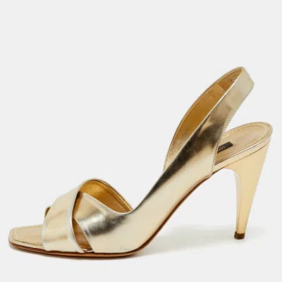 Pre-owned Louis Vuitton Barbara Size 36.5 Gold Leather D'orsay Slingback Sandals