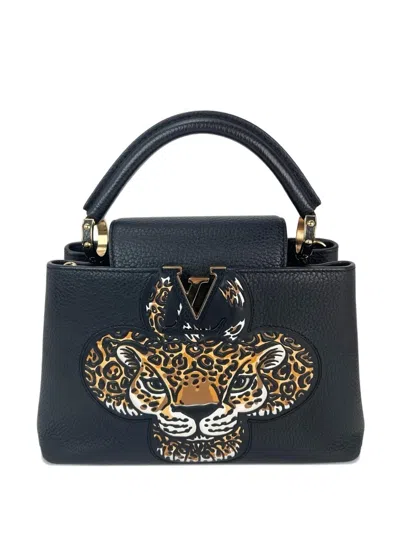 Pre-owned Louis Vuitton Bb Capucines Trapped Leopard Tote Bag In Black