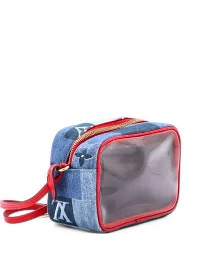 Pre-owned Louis Vuitton Beach Pouch Damier And Monogram Patchwork Denim Shoulder Bag In Blue