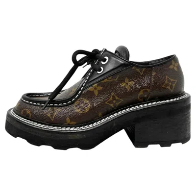Pre-owned Louis Vuitton Beaubourg Monogram Platform Derby Shoes, Size 37 In Black