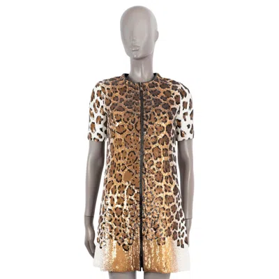 Pre-owned Louis Vuitton Beige 2018 Leopard Sequin Mini Dress 34 Xs In Brown