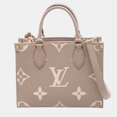 Pre-owned Louis Vuitton Beige Bicolor Monogram Empreinte Giant Onthego Pm In Sand