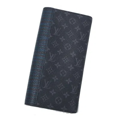 Pre-owned Louis Vuitton Beige Black Bleu Celeste Charcoal Gray Monogram Eclipse Leather Long Wallet (bi-fold) In Beige, Black, Bleu Celeste, Charcoal Gray