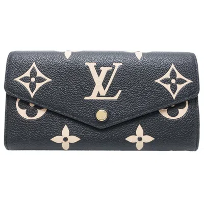 Pre-owned Louis Vuitton Beige Black Leather Long Wallet (bi-fold) () In Beige, Black