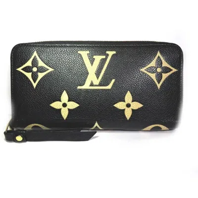 Pre-owned Louis Vuitton Beige Black Leather Long Wallet (bi-fold) () In Beige, Black
