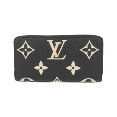 Pre-owned Louis Vuitton Beige Black Leather Long Wallet (bi-fold) () In Multi
