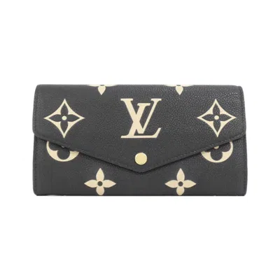 Pre-owned Louis Vuitton Beige Black Leather Long Wallet (bi-fold) () In Multi