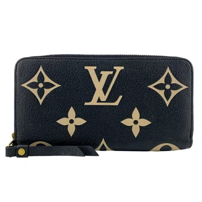 Pre-owned Louis Vuitton Beige Black Leather Long Wallet (bi-fold) () In Multi