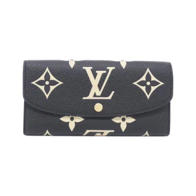 Pre-owned Louis Vuitton Beige Black Leather Long Wallet (bi-fold) () In Multi