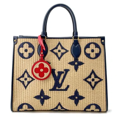 Pre-owned Louis Vuitton Beige Blue Monogram Raffia Shoulder Bag Tote Bag ()