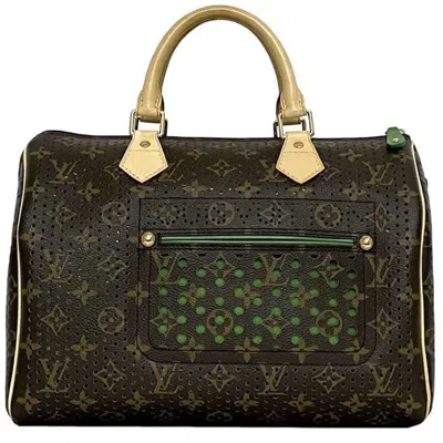 Pre-owned Louis Vuitton Beige Brown Green Canvas Leather Boston Bag Handbag ()