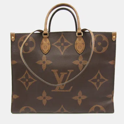 Pre-owned Louis Vuitton Beige Brown Monogram Reverse On The Go Gm Shoulder Bag