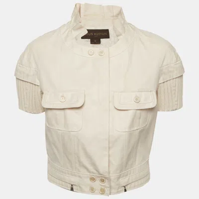Pre-owned Louis Vuitton Beige Cotton And Rib Knit Crop Jacket M In Sand
