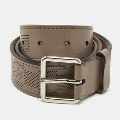 Pre-owned Louis Vuitton Beige Damier Perforated Leather Buckle Belt 85cm In Sand
