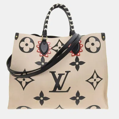 Pre-owned Louis Vuitton Beige Giant Monogram Empreinte Onthego Gm Tote Bag In Sand