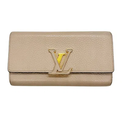 Pre-owned Louis Vuitton Beige Grayish Leather Long Wallet (bi-fold) ()