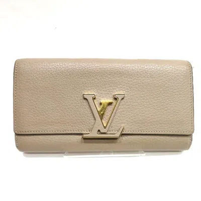 Pre-owned Louis Vuitton Beige Leather Long Wallet (bi-fold) () In Sand