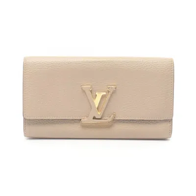 Pre-owned Louis Vuitton Beige Leather Long Wallet (bi-fold) () In Sand