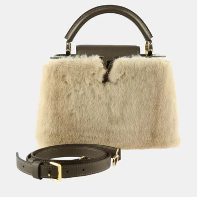 Pre-owned Louis Vuitton Beige Leather Mink Fur Capucines Bb Top Handle Bags