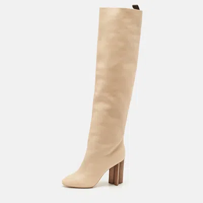 Pre-owned Louis Vuitton Beige Leather Silhouette High Boots Size 39 In Sand