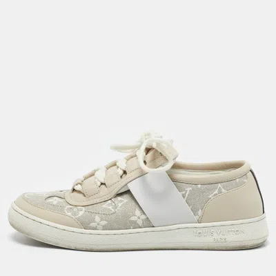 Pre-owned Louis Vuitton Beige Monogram Denim And Leather Lous Sneakers Size 38.5