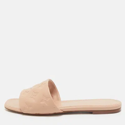 Pre-owned Louis Vuitton Beige Monogram Embossed Leather Revival Flat Slides Size 38