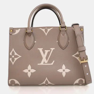 Pre-owned Louis Vuitton Beige Monogram Empreinte Giant Onthego Pm In Sand