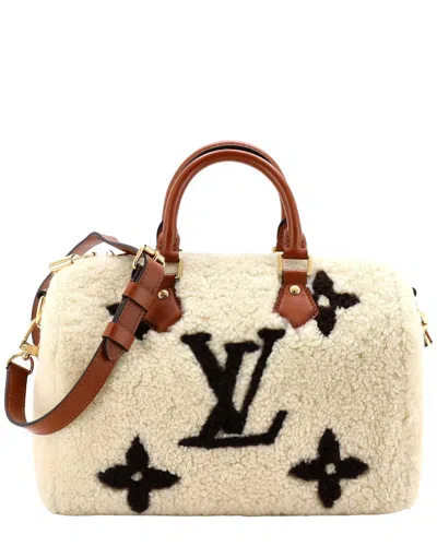 Pre-owned Louis Vuitton Beige Monogram Giant Teddy Fleece Speedy Bandouliere 25  (authentic Pre-loved)