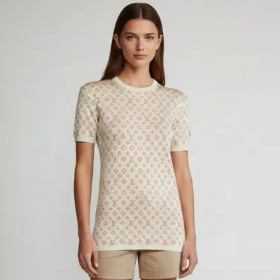 Pre-owned Louis Vuitton Beige Monogram Jacquard Knit Short Sleeve T-shirt M In Sand