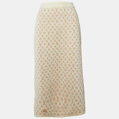 Pre-owned Louis Vuitton Beige Monogram Jacquard Knit Tube Skirt Xxl