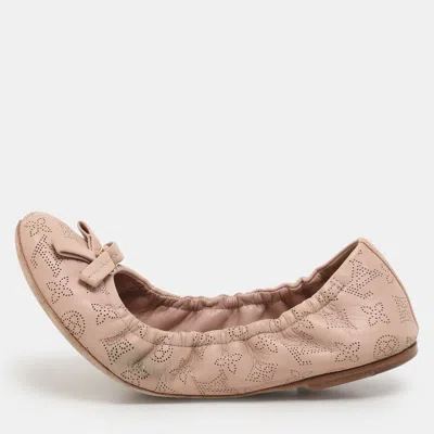 Pre-owned Louis Vuitton Beige Monogram Mahina Leather Elba Scrunch Ballet Flats Size 36.5