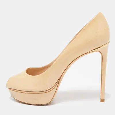 Pre-owned Louis Vuitton Beige Patent Leather Eyeline Peep Toe Pumps Size 38
