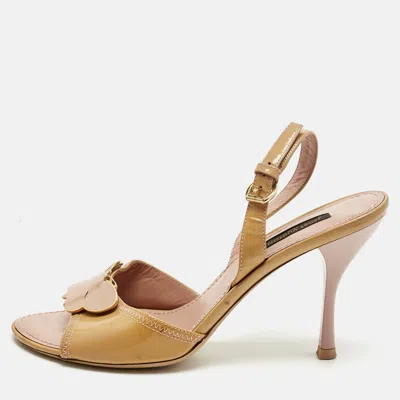 Pre-owned Louis Vuitton Beige Patent Leather Logo Slingback Sandals Size 36.5