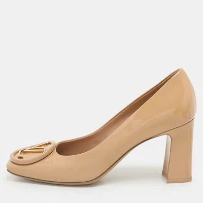 Pre-owned Louis Vuitton Beige Patent Leather Madeleine Block Heel Pumps Size 37