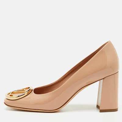 Pre-owned Louis Vuitton Beige Patent Leather Madeleine Square Toe Pumps Size 37.5 In Sand