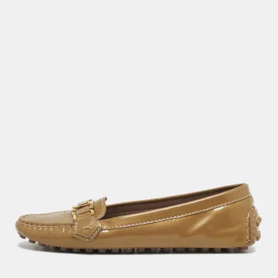 Pre-owned Louis Vuitton Beige Patent Leather Oxford Loafers Size 38.5 In Sand