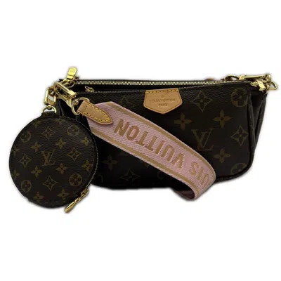 Pre-owned Louis Vuitton Beige Pink Brown Monogram Rose Clair Leather Coated Canvas Pochette Pouch Shoulder Bag In Beige Pink, Brown, Monogram, Rose Clair