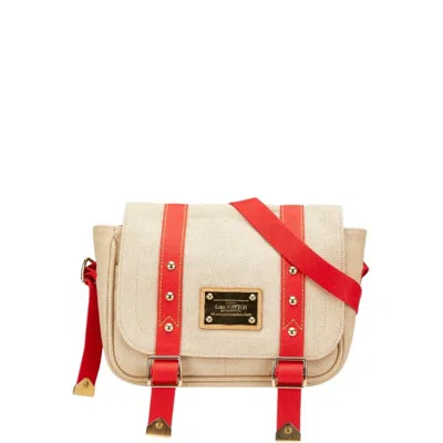Pre-owned Louis Vuitton Beige Red Color Canvas Leather Shoulder Bag ()