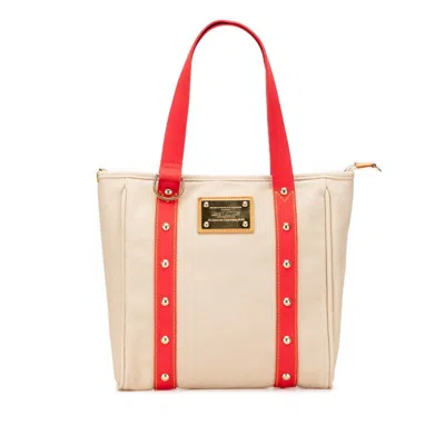 Pre-owned Louis Vuitton Beige Red Color Canvas Leather Shoulder Bag Tote Bag () In Multi