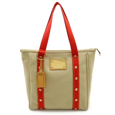 Pre-owned Louis Vuitton Beige Red Color Canvas Shoulder Bag Tote Bag () In Multi