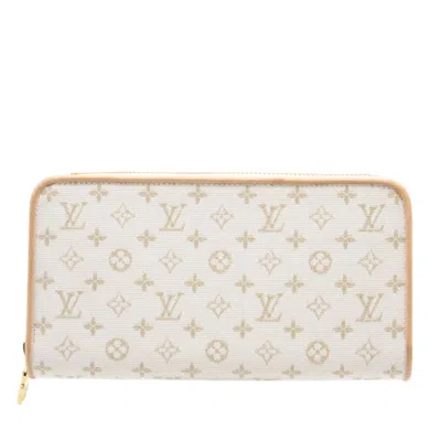 Pre-owned Louis Vuitton Beige White Nylon Leather Long Wallet (bi-fold) () In Multi