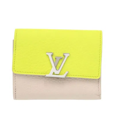 Pre-owned Louis Vuitton Beige Yellow Leather Wallet (tri-fold) () In Multi
