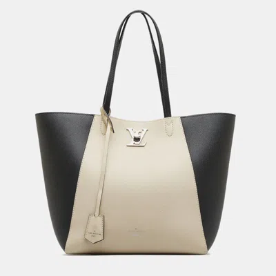 Pre-owned Louis Vuitton Beige/black Lockme Cabas In Sand