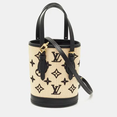 Pre-owned Louis Vuitton Beige/black Monogram Canvas And Leather Nano Bucket Bag In Sand