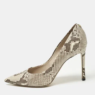 Pre-owned Louis Vuitton Beige/grey Python Leather Pointed Toe Pumps Size 39.5 In Multicolor