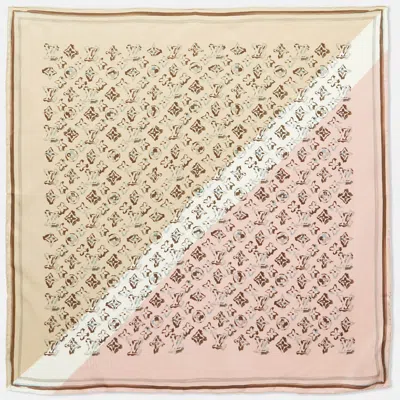 Pre-owned Louis Vuitton Beige/pink Monogram Silk Square Scarf