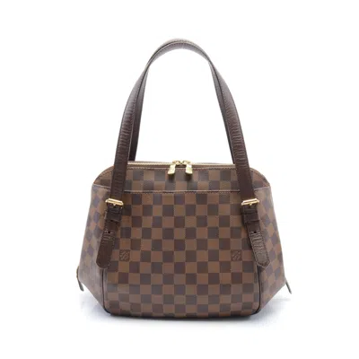 Pre-owned Louis Vuitton Belem Mm Damier Ebene Shoulder Bag Pvc Leather Brown