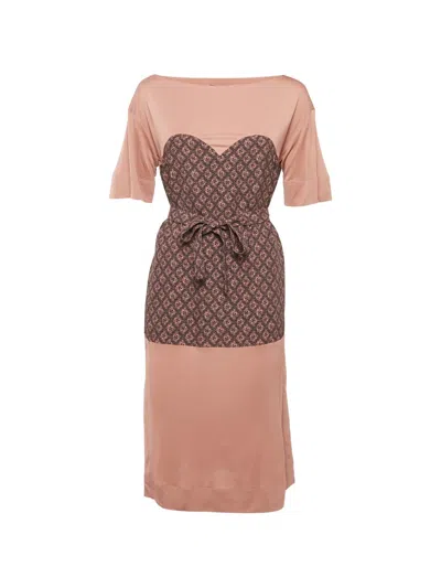 Pre-owned Louis Vuitton Belted Layered-effect Midi Dress In Pink